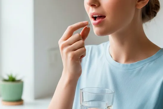 Женщина принимает лекарства